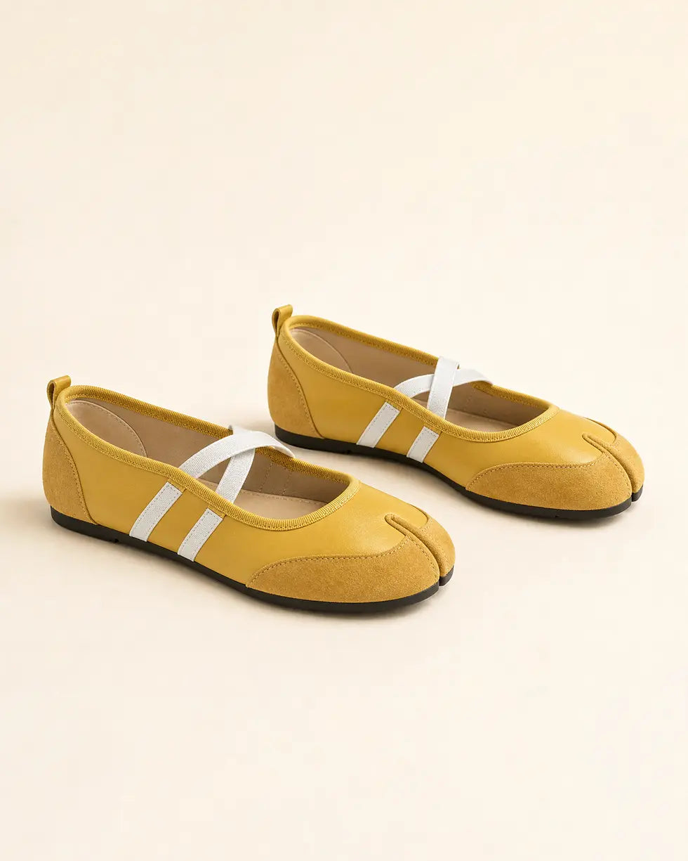 Shoezea Split-Toe Tabi Ballet Sneakers with Crisscross Straps