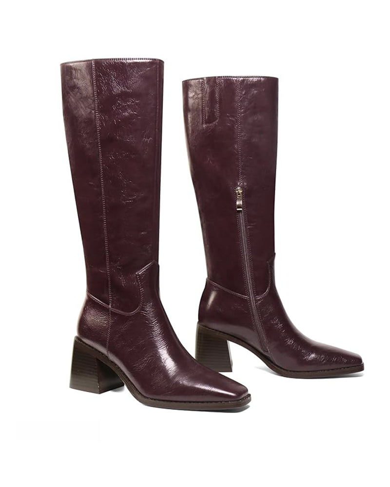 Shoezea Women's Knee High Boots Chunky Heel Square Toe Tall Boots
