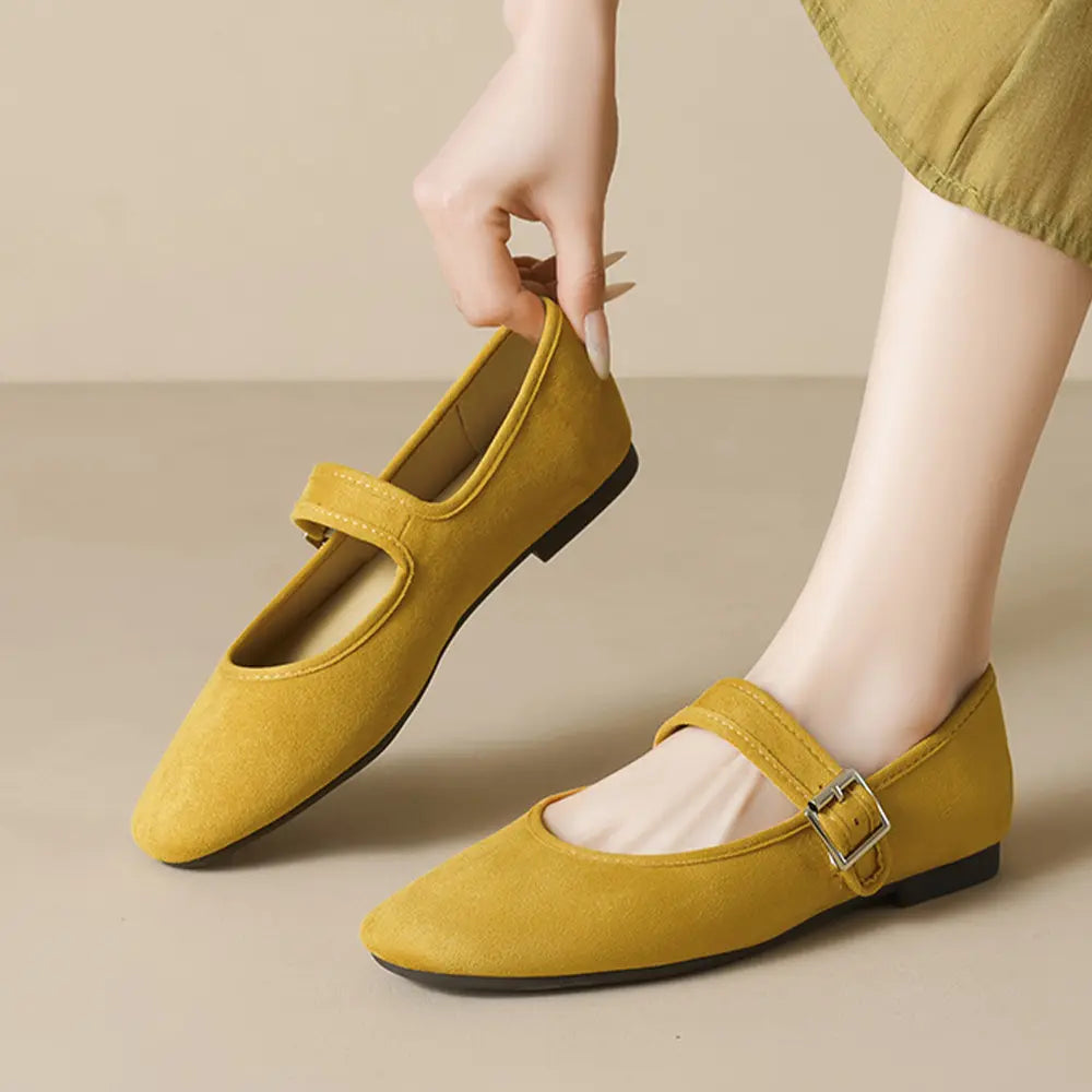Shoezea French Mary Jane Ballet Flats – Soft Suede Round Toe Shoes