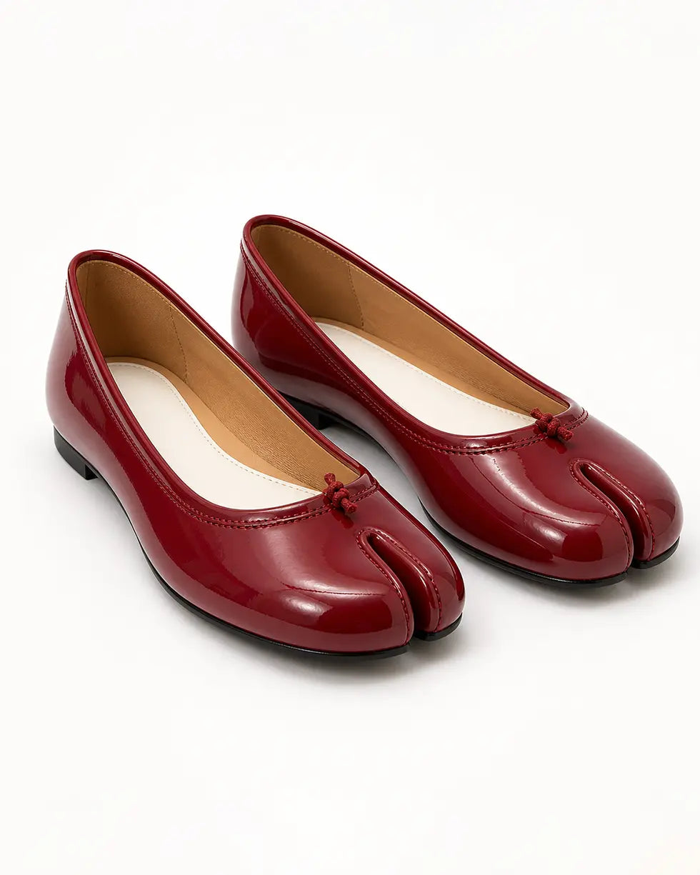 Shoezea Patent Leather Split-Toe Tabi Ballet Flats with Glossy Finish