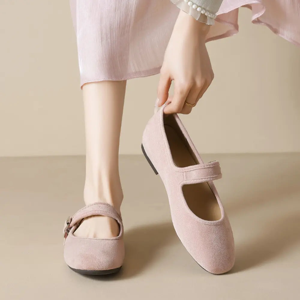 Shoezea French Mary Jane Ballet Flats – Soft Suede Round Toe Shoes
