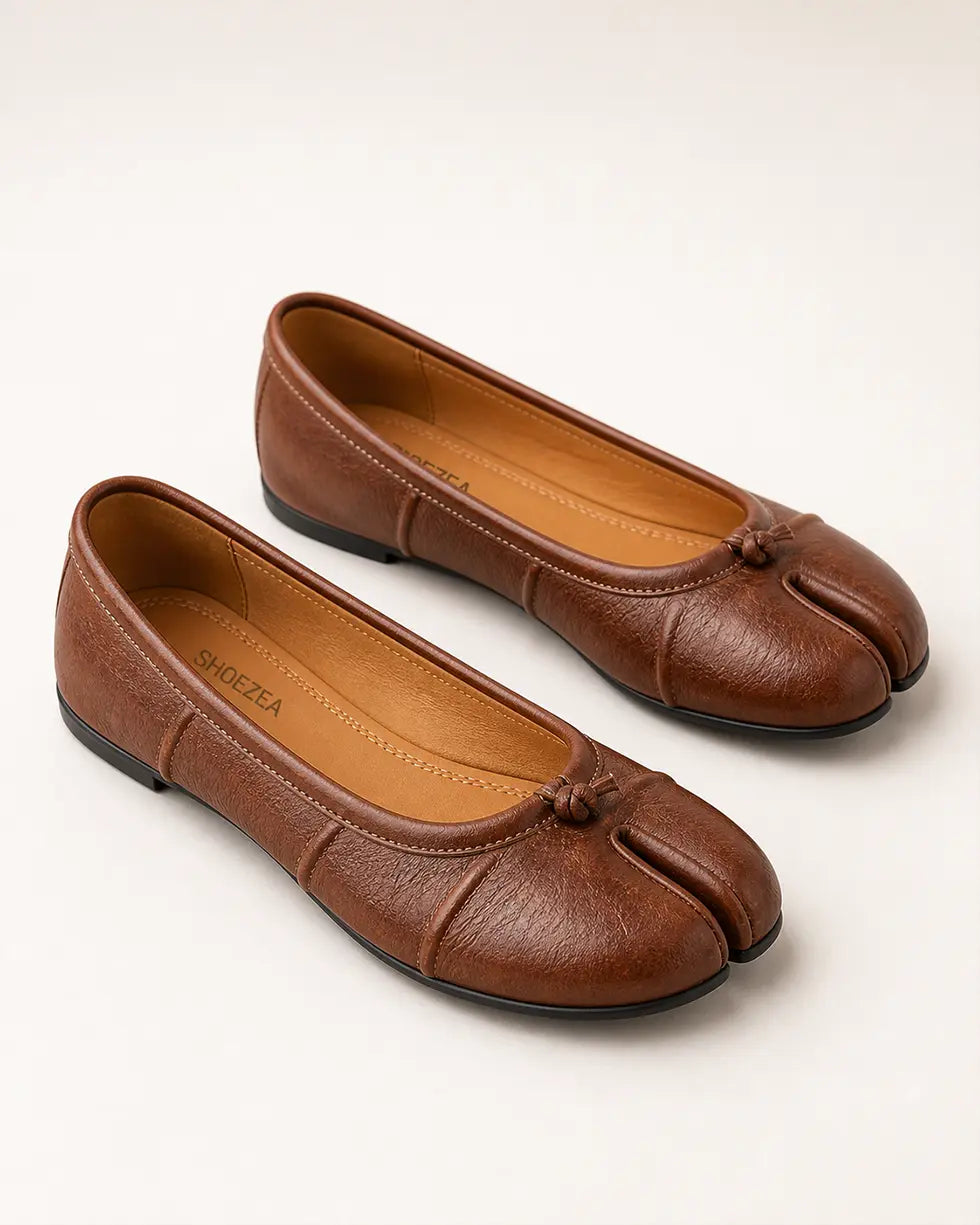 Shoezea Split-Toe Tabi Ballet Flats with Soft Ruched Design