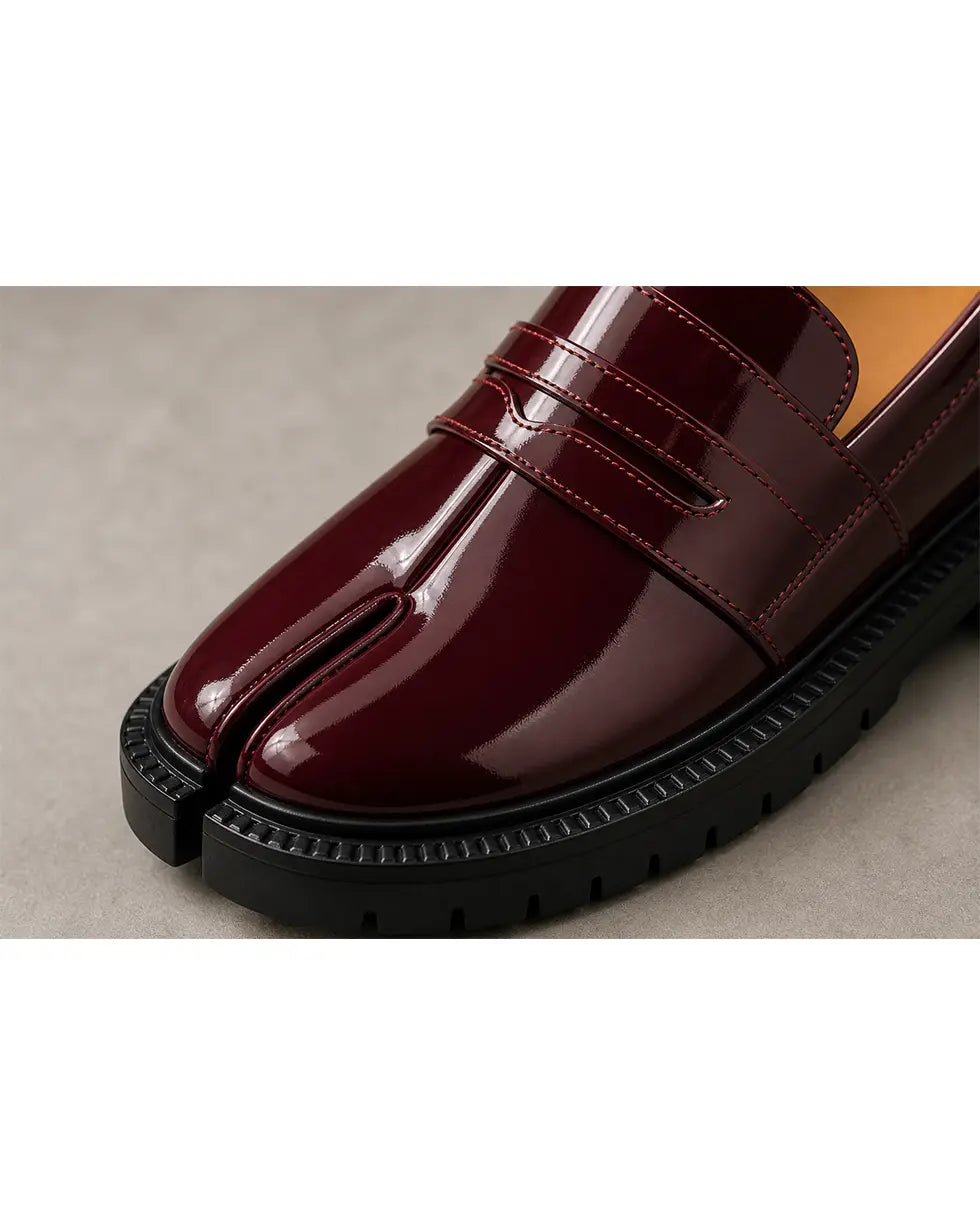 Shoezea Split-Toe Tabi Loafers with Chunky Block Heel
