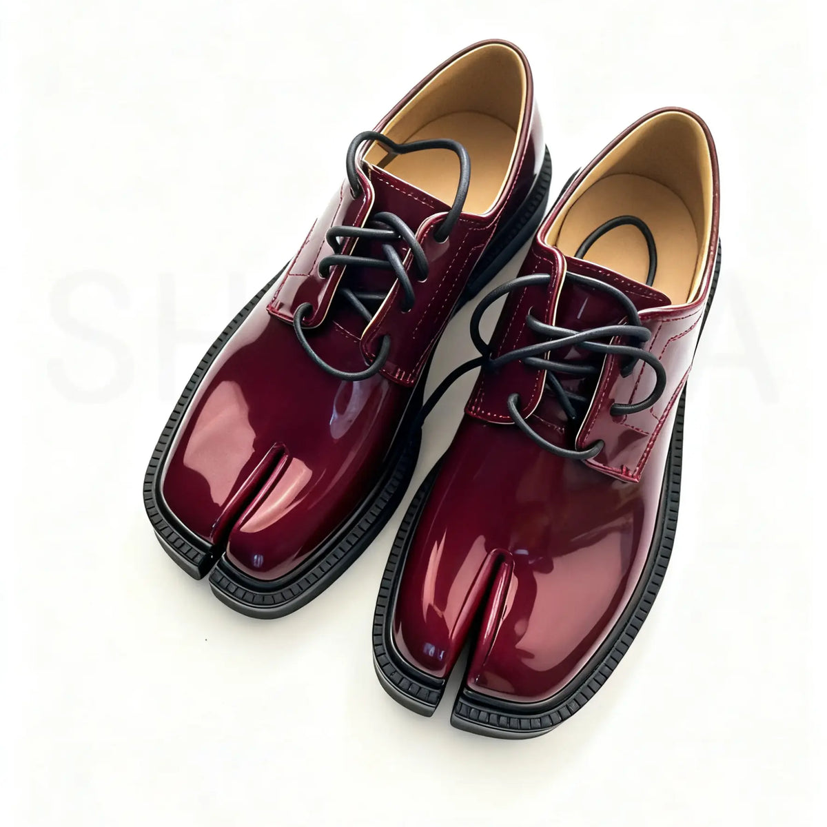 Shoezea Lace-Up Split-Toe Tabi Loafers with Chunky Block Heel