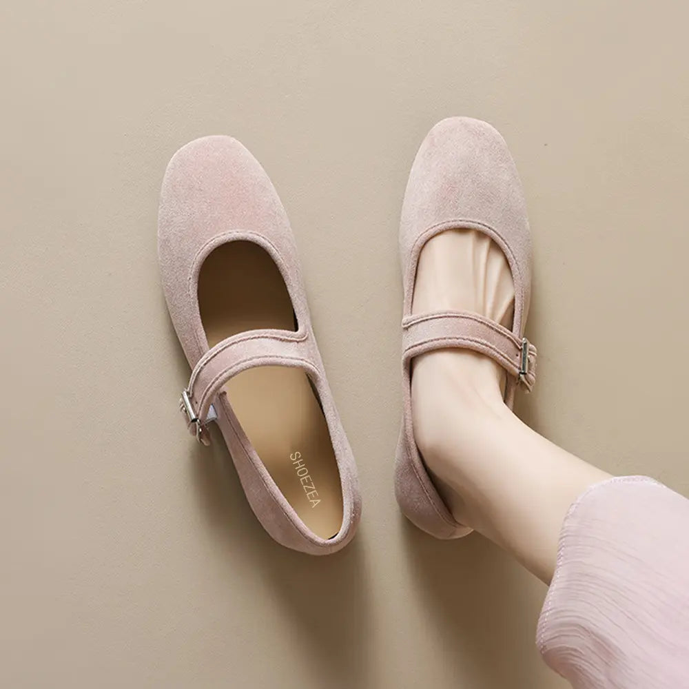 Shoezea French Mary Jane Ballet Flats – Soft Suede Round Toe Shoes