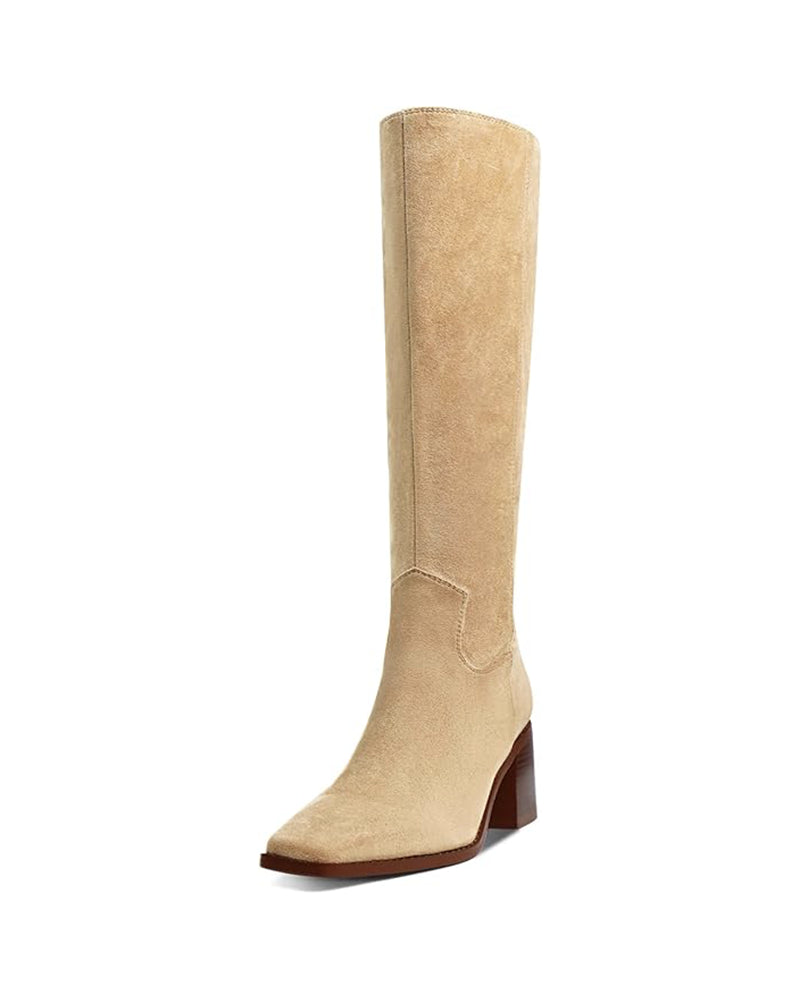 Shoezea Women's Knee High Boots Chunky Heel Square Toe Tall Boots