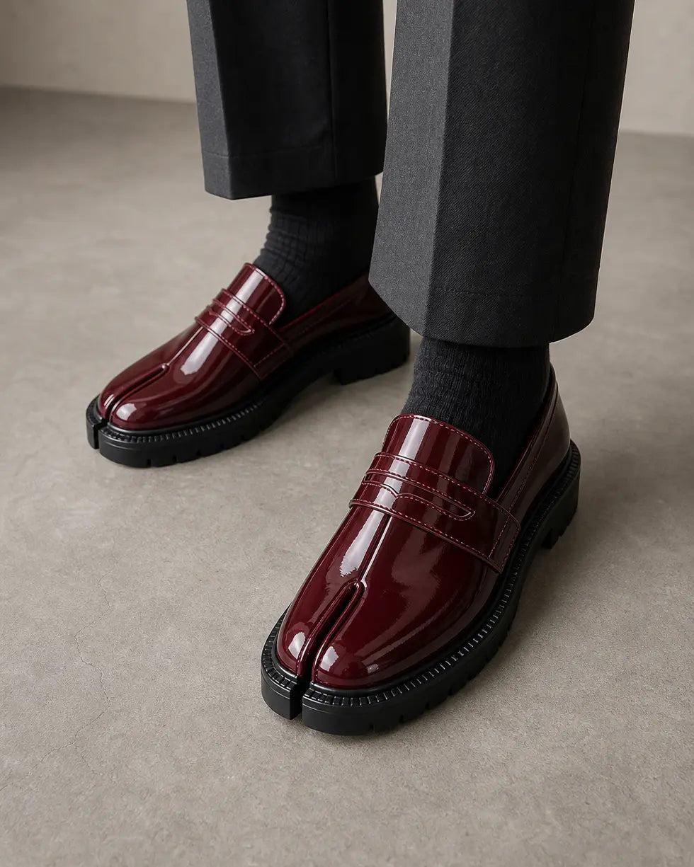 Shoezea Split-Toe Tabi Loafers with Chunky Block Heel