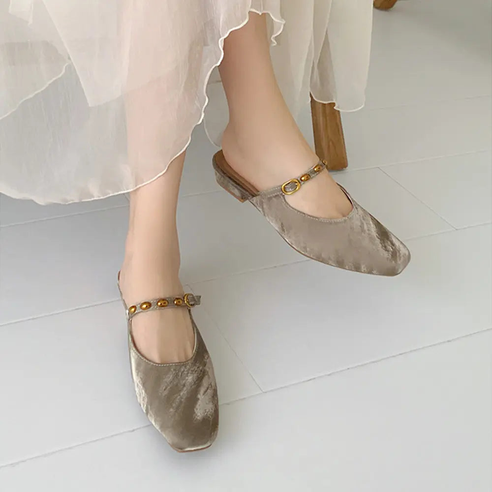 Shoezea Women’s Summer Mule Heels – Elegant Square Toe Satin Slides
