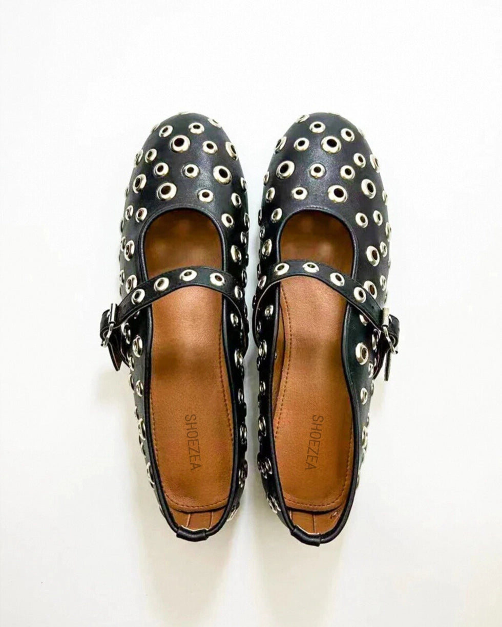 Shoezea Hollow Out Studs Ballet Flats