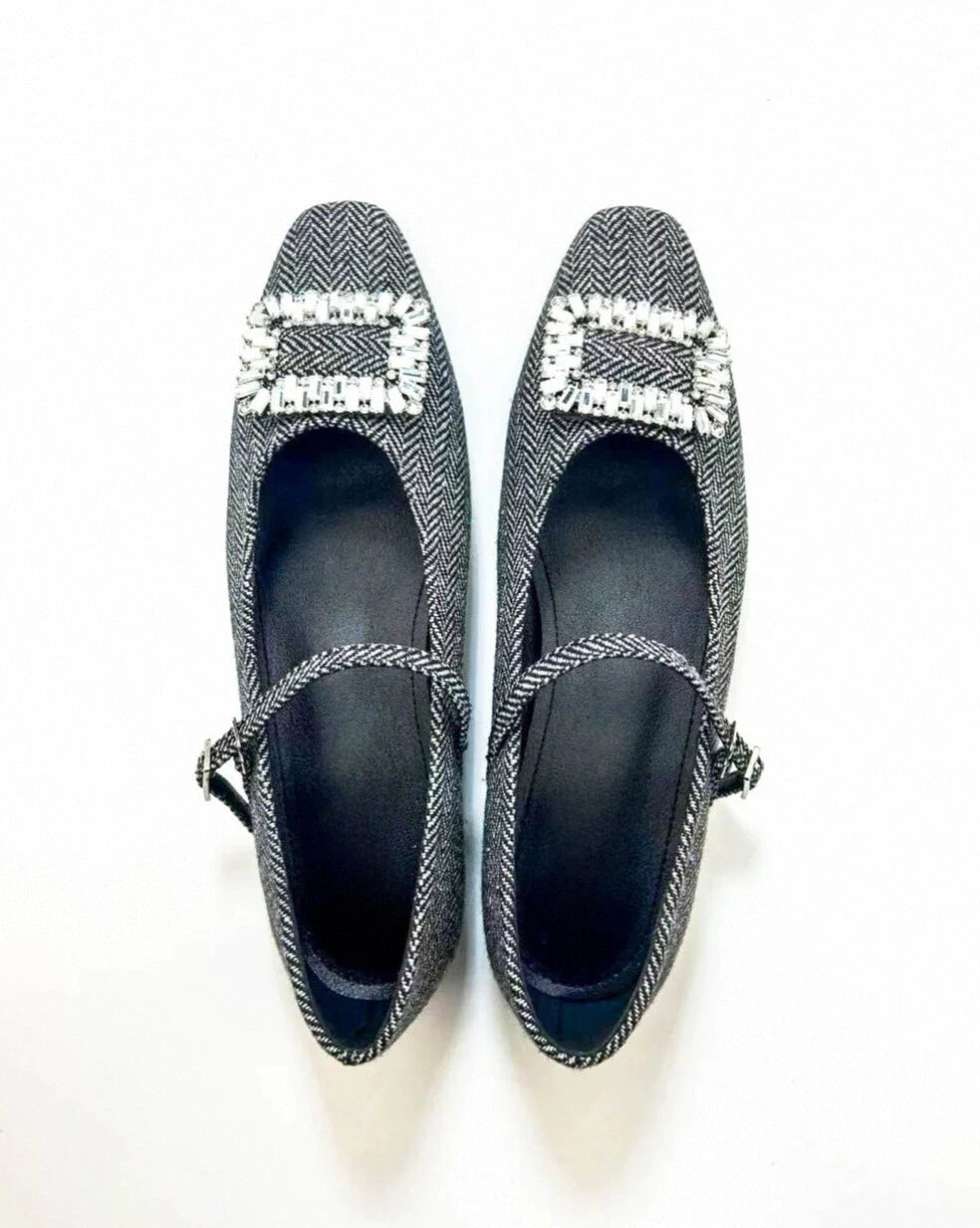 Shoezea Rhinestones Plaid Mary Janes