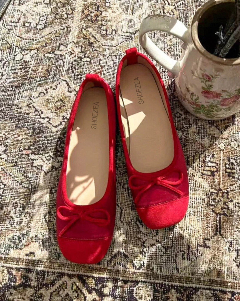 Round Toe Tie Bow Ballet Flats
