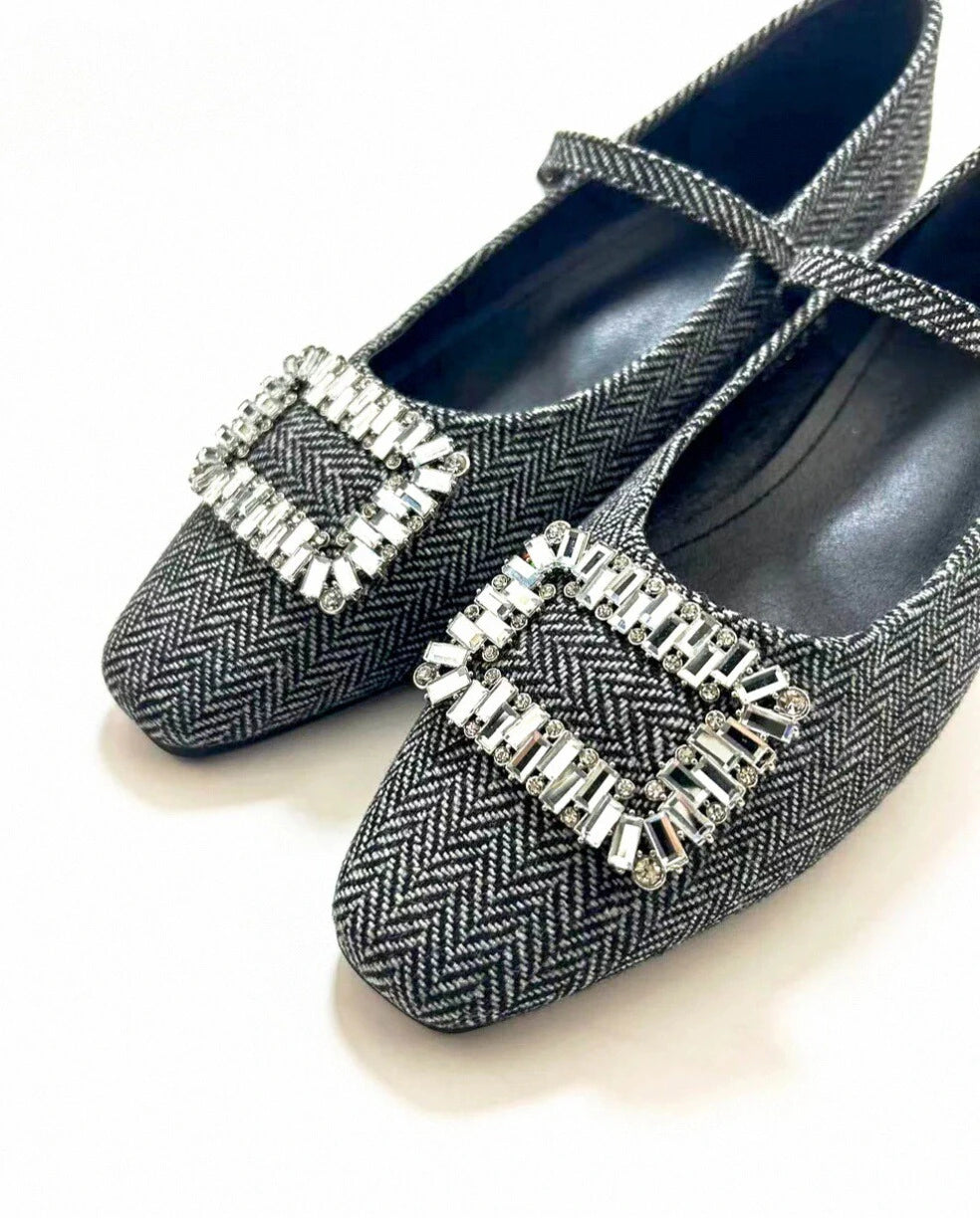 Shoezea Rhinestones Plaid Mary Janes