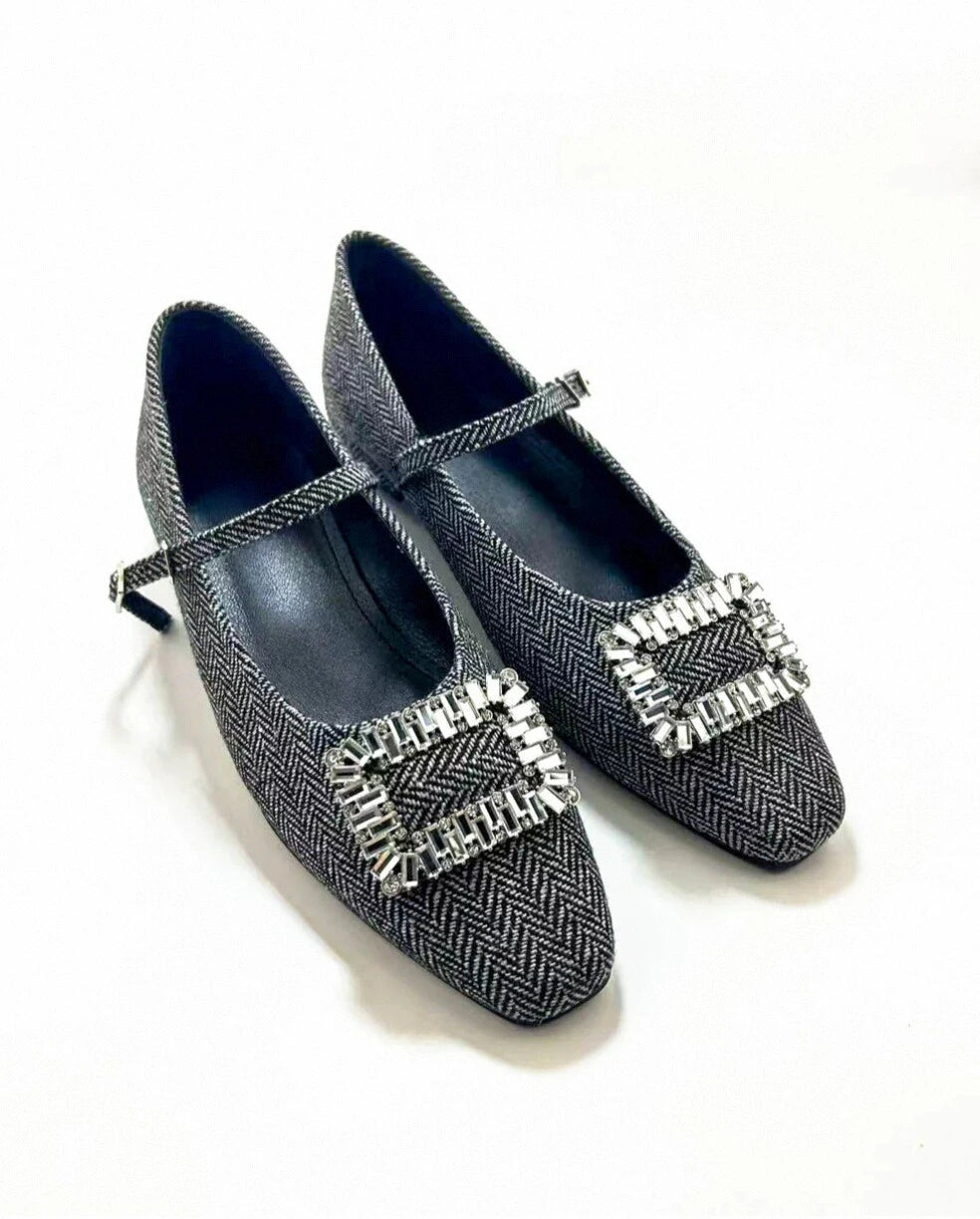 Shoezea Rhinestones Plaid Mary Janes