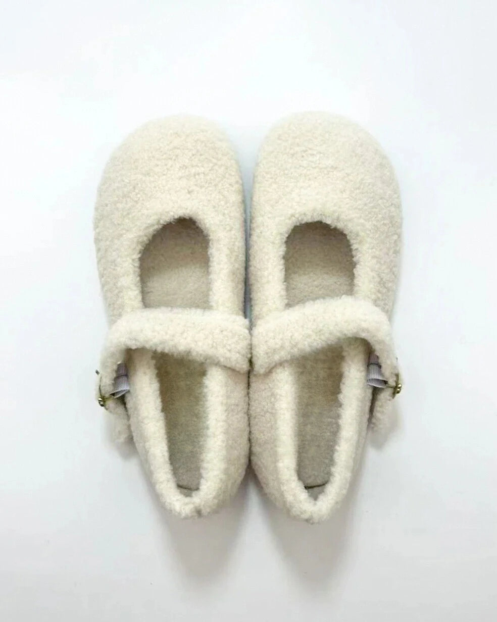 Shoezea Faux Fur Mary Jane Flats