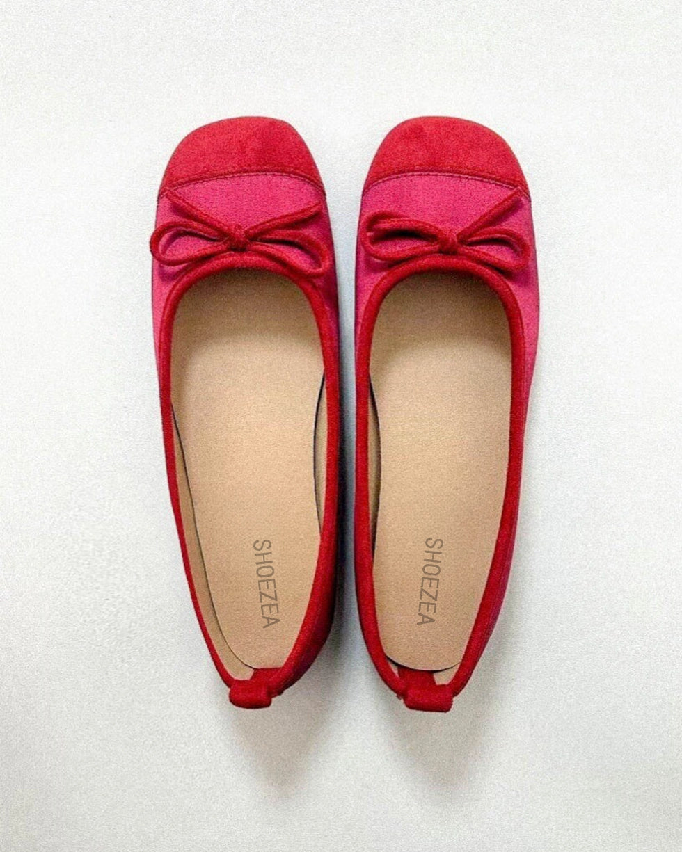 Shoezea Round Toe Tie Bow Ballet Flats