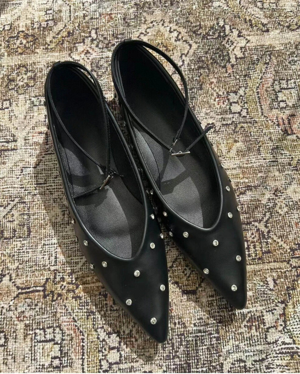 Shoezea Studded Point Toe Ballet Flats