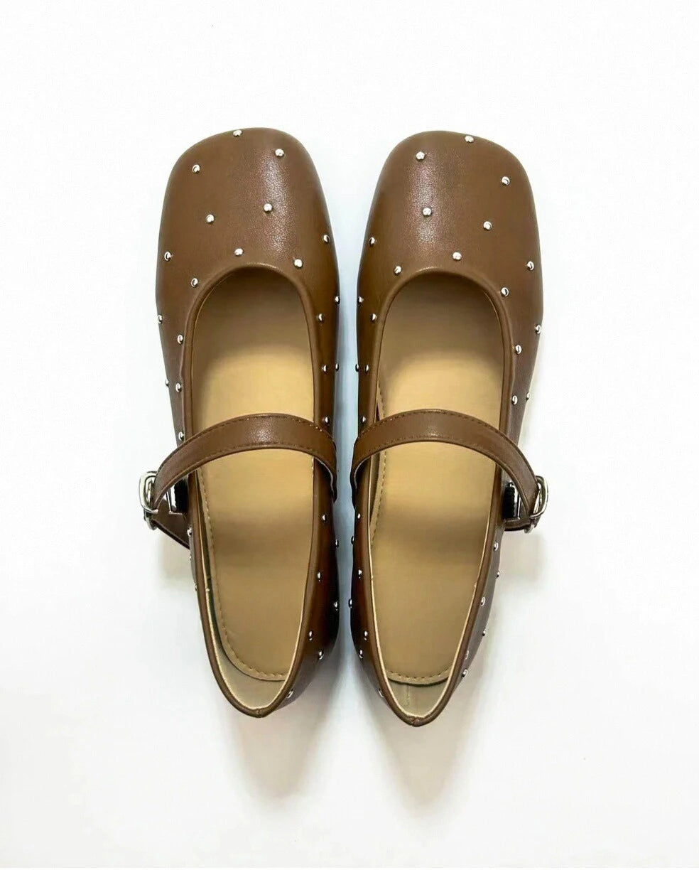 Shoezea Studded Square Toe Mary Janes